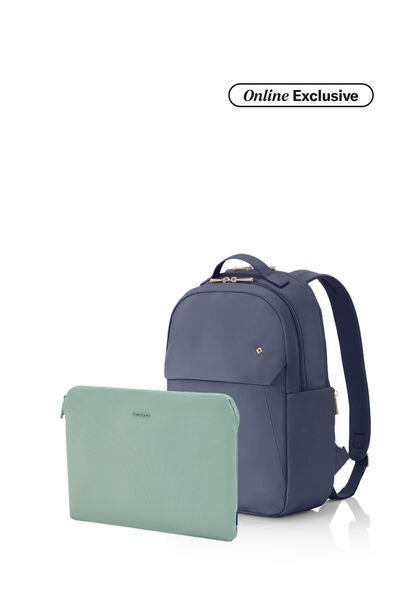 Valerie Backpack Vintage Blue + Travel Essential Laptop Sleeve Iceberg Green    