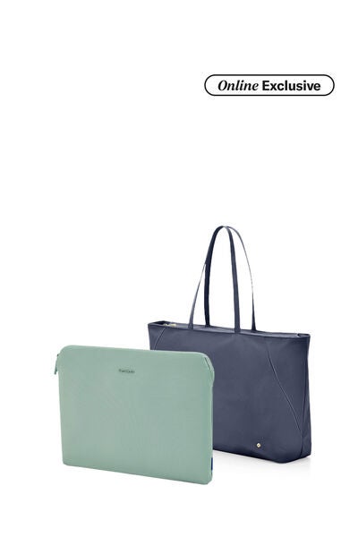 Valerie Tote Bag W Zipper Vintage Blue + Travel Essential Laptop Sleeve Iceberg Green    