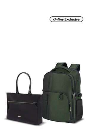 Samsonite Bundle Set Biz2Go Backpack Earth Green + Prudence Eco Tote Black