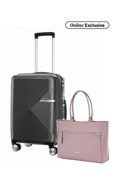 Samsonite Bundle Set Koper Volant Cabin Black + Prudence Eco Tote Rose Taupe