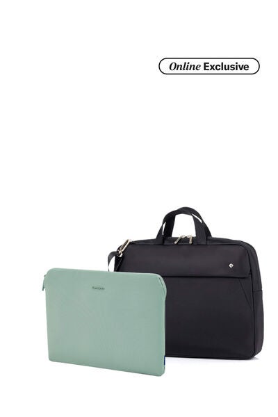 Valerie Laptop Bag Black + Travel Essential Laptop Sleeve Iceberg Green   