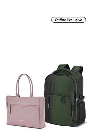 Samsonite Bundle Set Biz2Go Backpack Earth Green + Prudence Eco Tote Rose Taupe