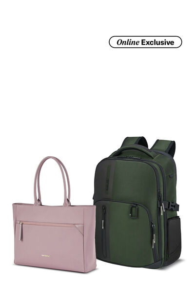 Samsonite Bundle Set Biz2Go Backpack Earth Green + Prudence Eco Tote Rose Taupe