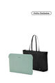 Valerie Tote Bag W Zipper Black + Travel Essential Laptop Sleeve Iceberg Green   