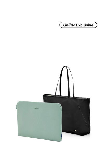 Valerie Tote Bag W Zipper Black + Travel Essential Laptop Sleeve Iceberg Green   