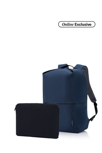 Lite-Geo Backpack 15" Navy + Travel Essential Laptop Sleeve Black      