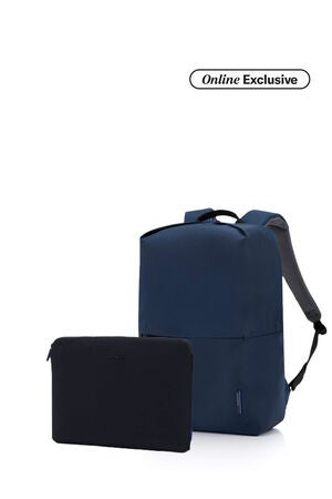 Lite-Geo Backpack 14" Navy + Travel Essential Laptop Sleeve Black      