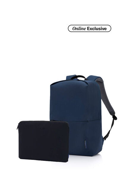Lite-Geo Backpack 14" Navy + Travel Essential Laptop Sleeve Black      