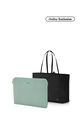 Valerie Tote Bag Black + Travel Essential Laptop Sleeve Iceberg Green   