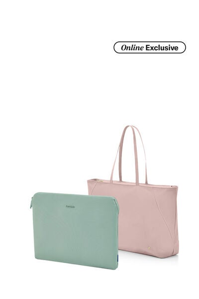 Valerie Tote Bag W Zipper Rose Quartz + Travel Essential Laptop Sleeve Iceberg Green    