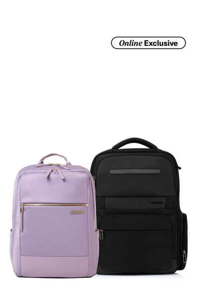 Samsonite Bundle Set Aree Backpack M Light Purple + Blakce Eco Backpack III Black