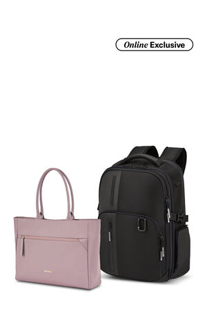 Samsonite Bundle Set Biz2Go Backpack Black + Prudence Eco Tote Rose Taupe